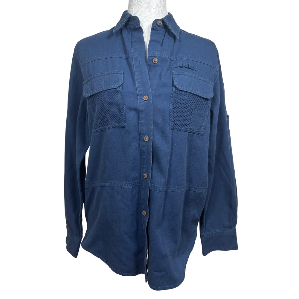 Lauren Ralph Lauren Mesh Pockets Roll Up Sleeves Utility Work Shirt Womens Small